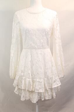 Saints + Secrets Floral Tiered Lace Bridal Mini Dress Womens M White Open Back